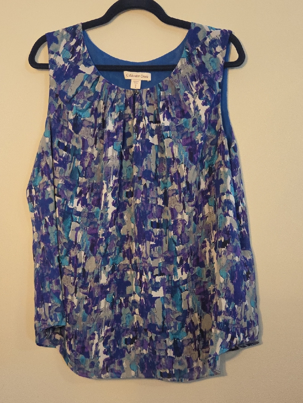 Coldwater Creek Blue Teal Purple Abstract Pleated Tank, 1X